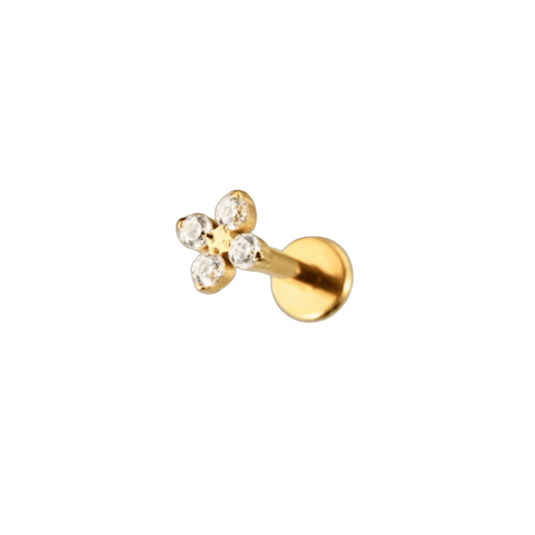 18k Gold Tiny Lucky Gem Threaded Labret