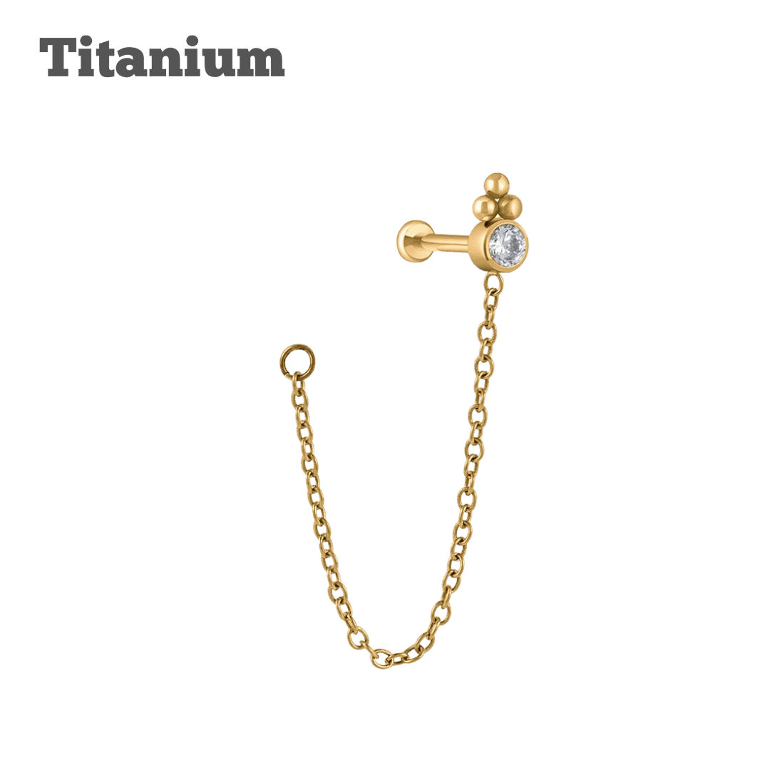 gold color krisha with chain titanium earring threadless lock for helix piercing