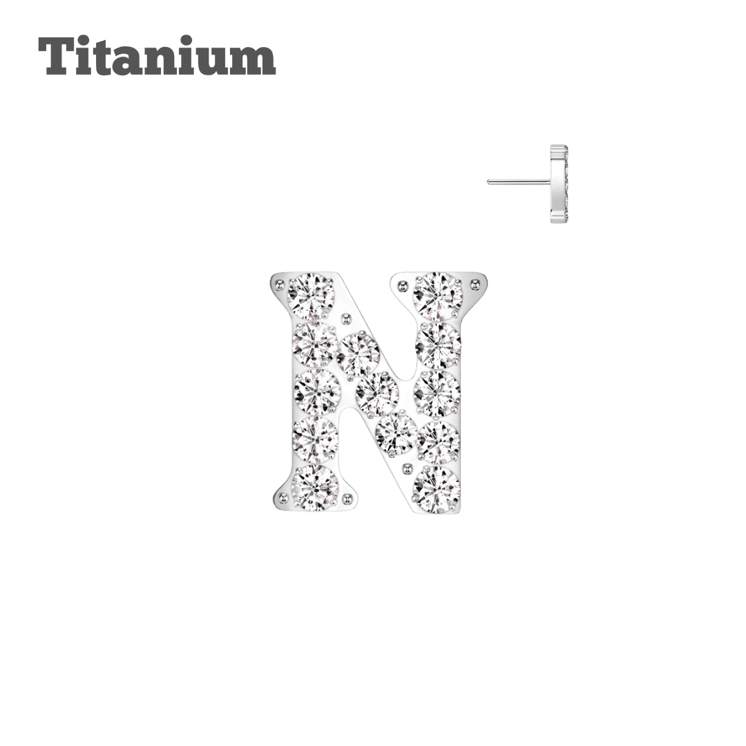 titanium threadless top earring Letter N 