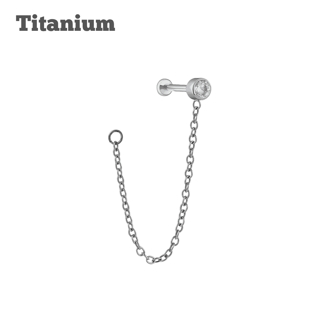 titanium steel color earring with chain for lobe piercing
