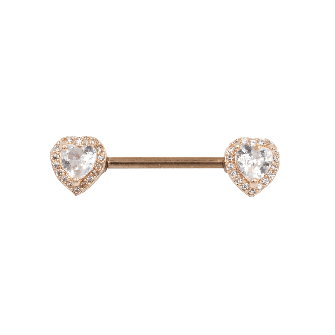 sparkling heart straight barbell rose gold body piercing jewelry