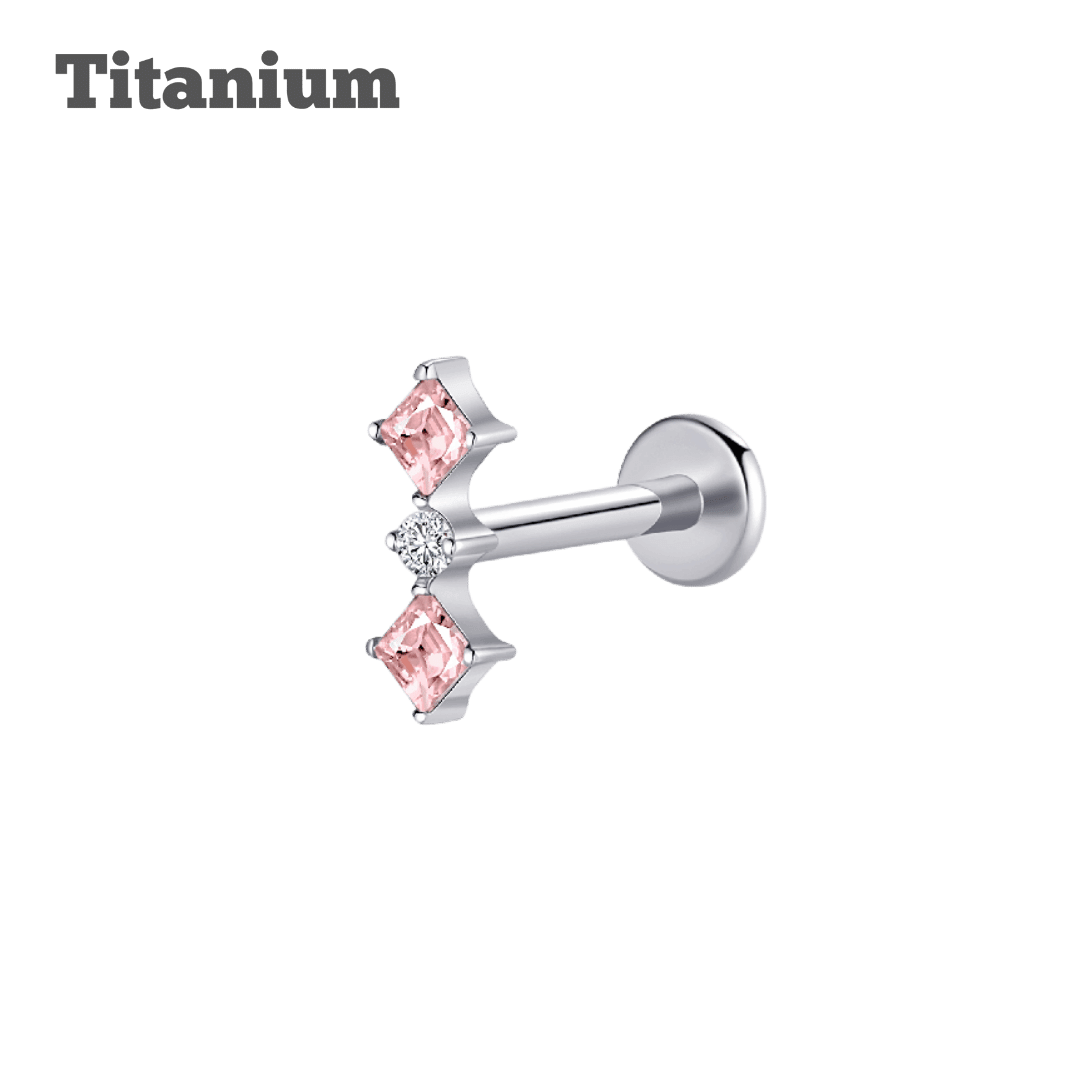 Titanium Pink Double Gem Threaded Labret