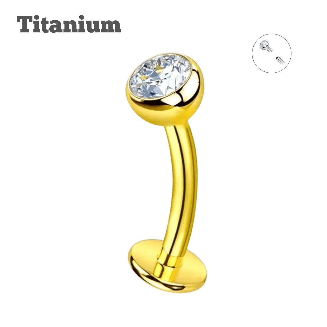 gold color titanium bezeled gem reverse belly barbell for belly piercing