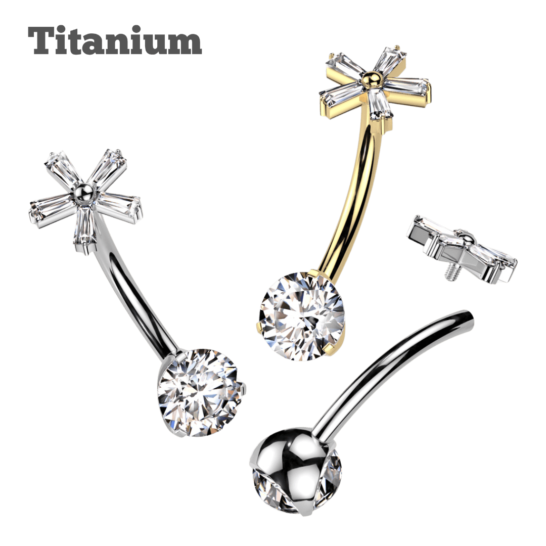titanium daisy threaded curved barbell belly piercing jewelry