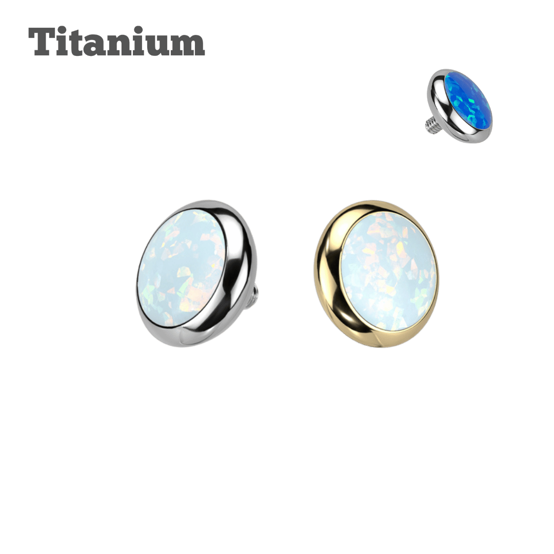 Titanium Flat Bezeled White Opal Dermal Top