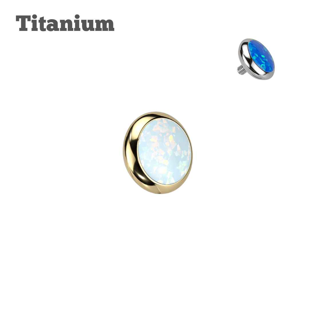 Titanium Flat Bezeled White Opal Dermal Top