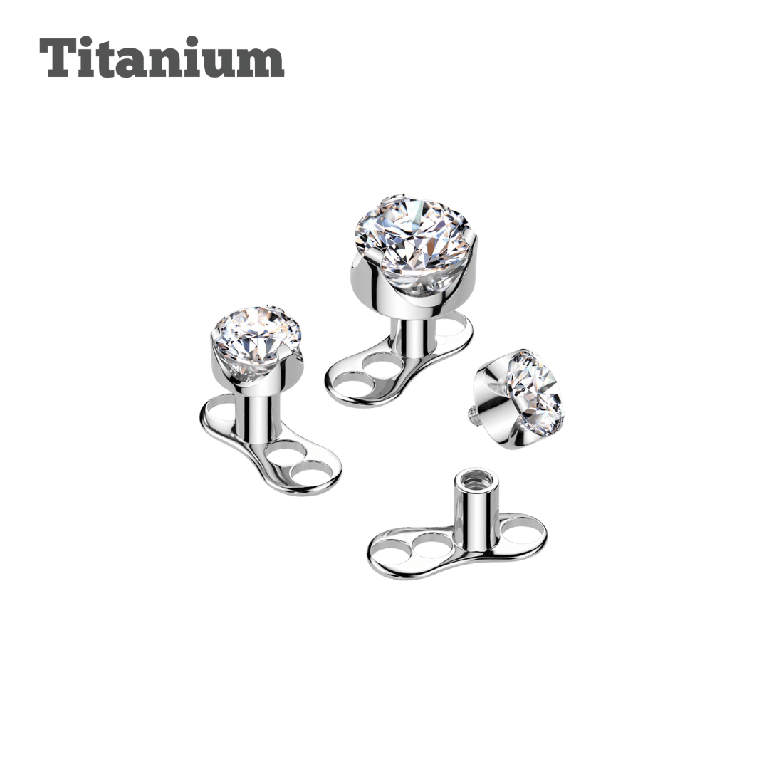 Titanium Flat Pronged Gem Dermal Set