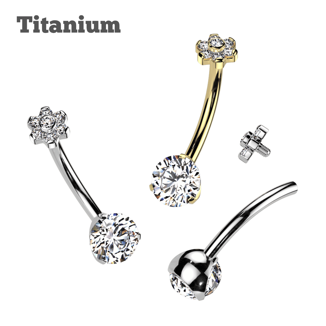 Titanium Internally Threaded Daisy Pronged Gem Curved Barbell