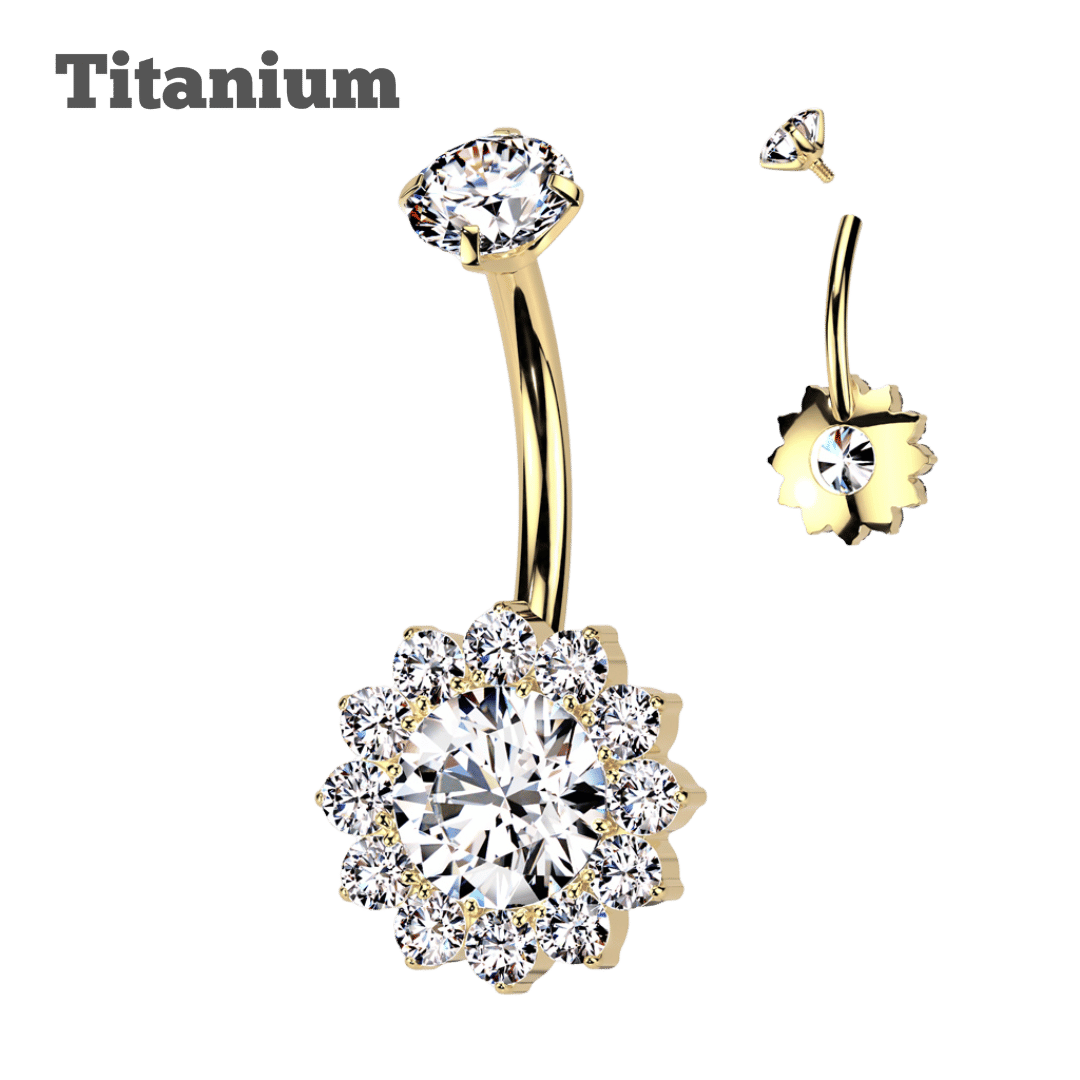 Titanium Internally Threaded Floral Gem Curved Barbell