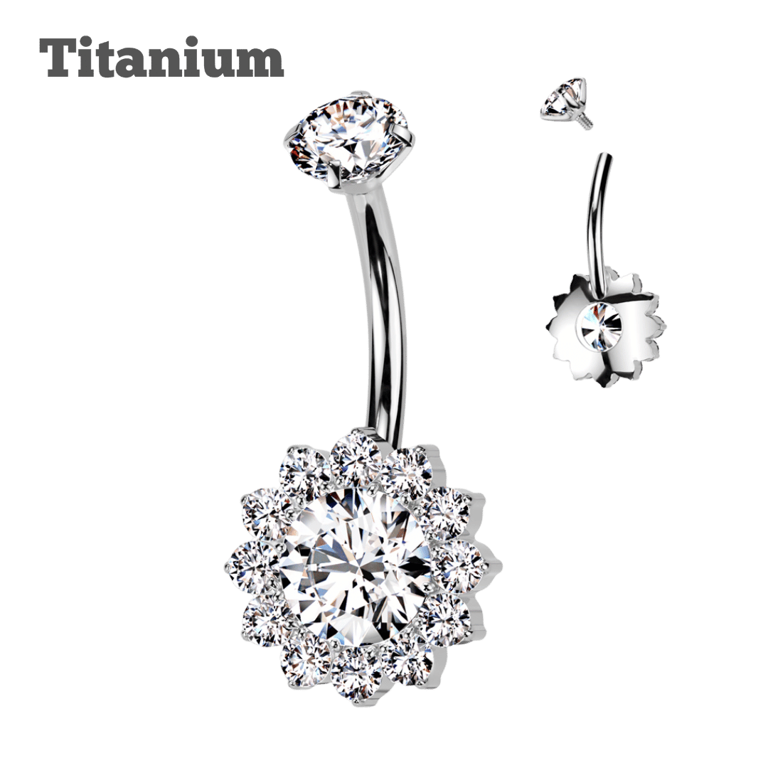 Titanium Internally Threaded Floral Gem Curved Barbell