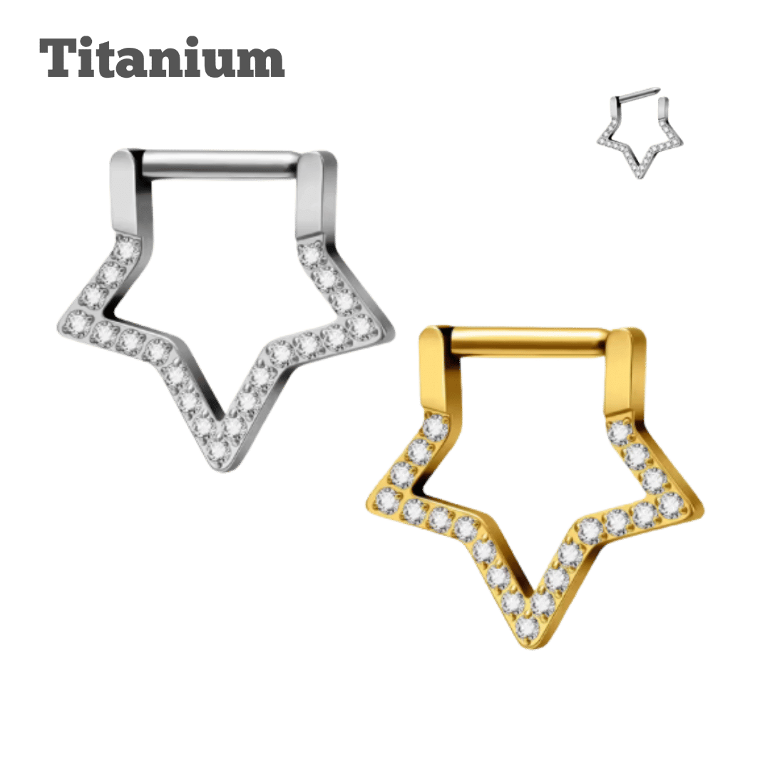 Titanium Paved Star Clicker Hoop