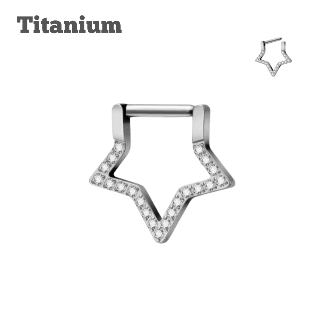 Titanium Paved Star Clicker Hoop