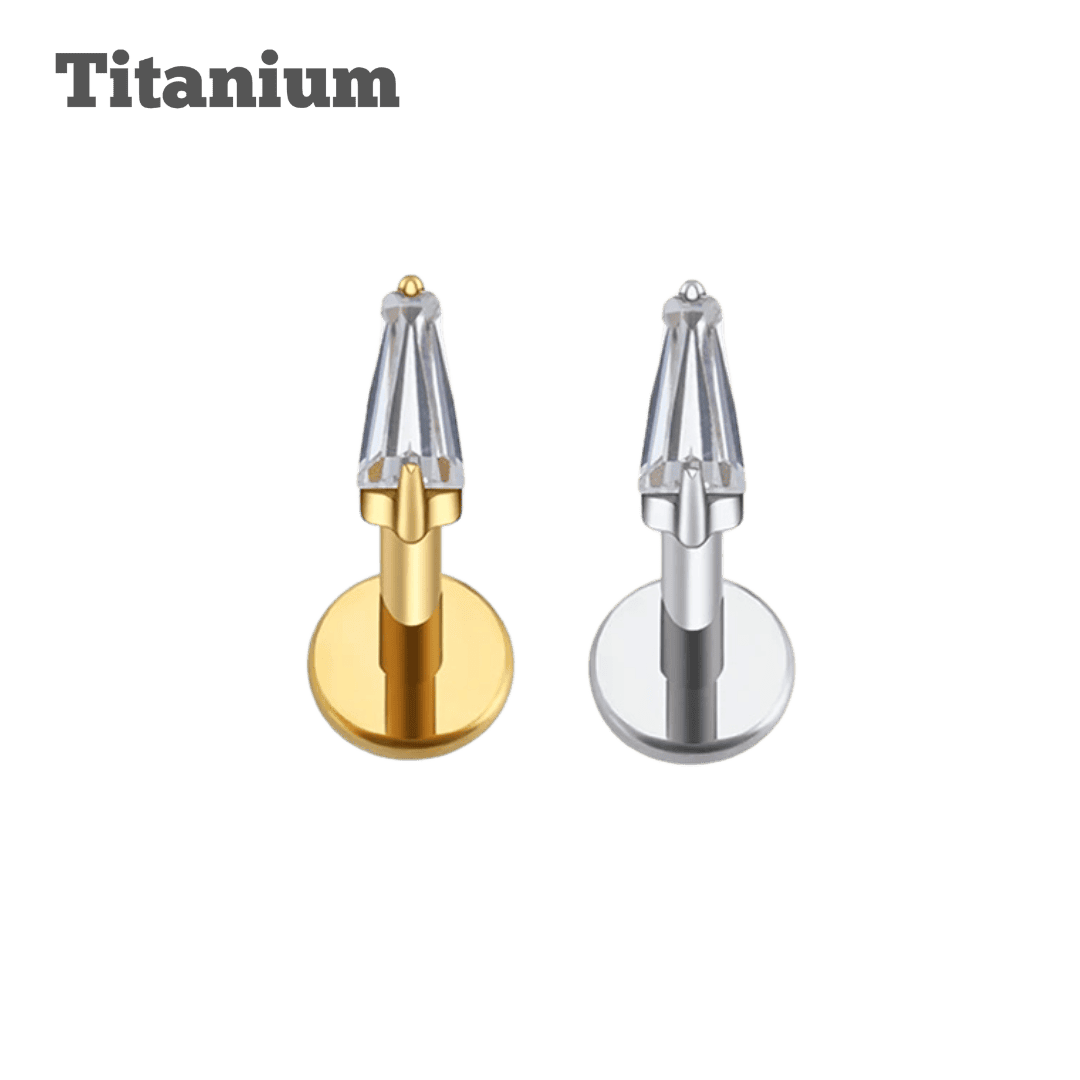 titanium pie cut gem threaded earring for new piercing 