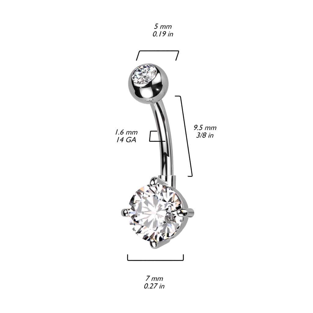 Titanium Pronged Gem in Bezeled Top Ball Belly Barbell