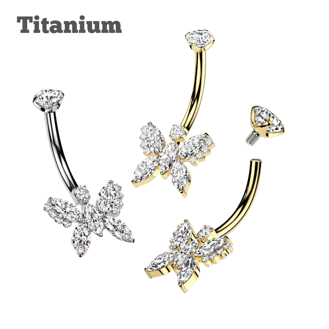 Titanium Internally Threaded Butterfly Gem Curved Barbell