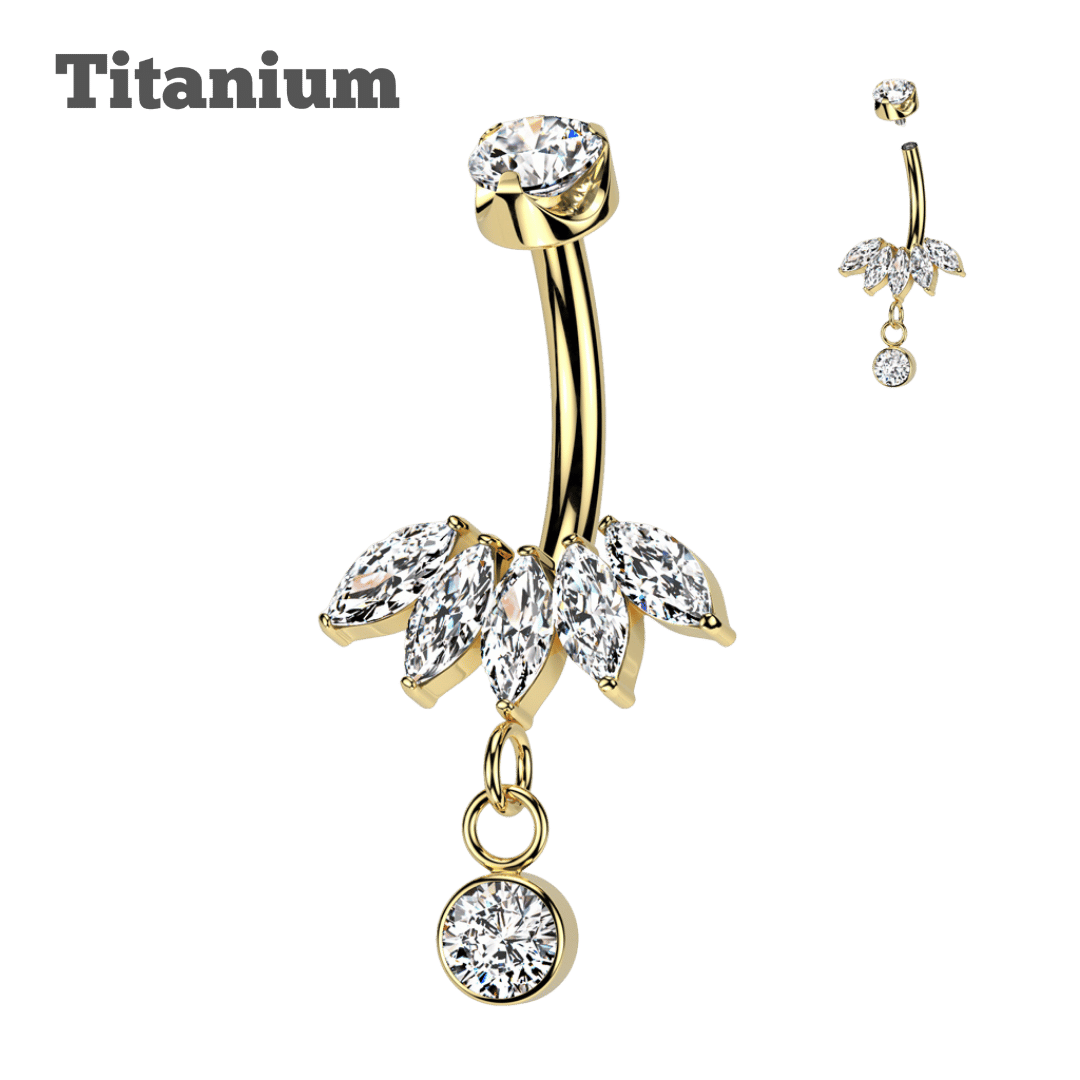 Titanium Internally Threaded Marquis Cluster with Dangling Round Gem Curved Barbell