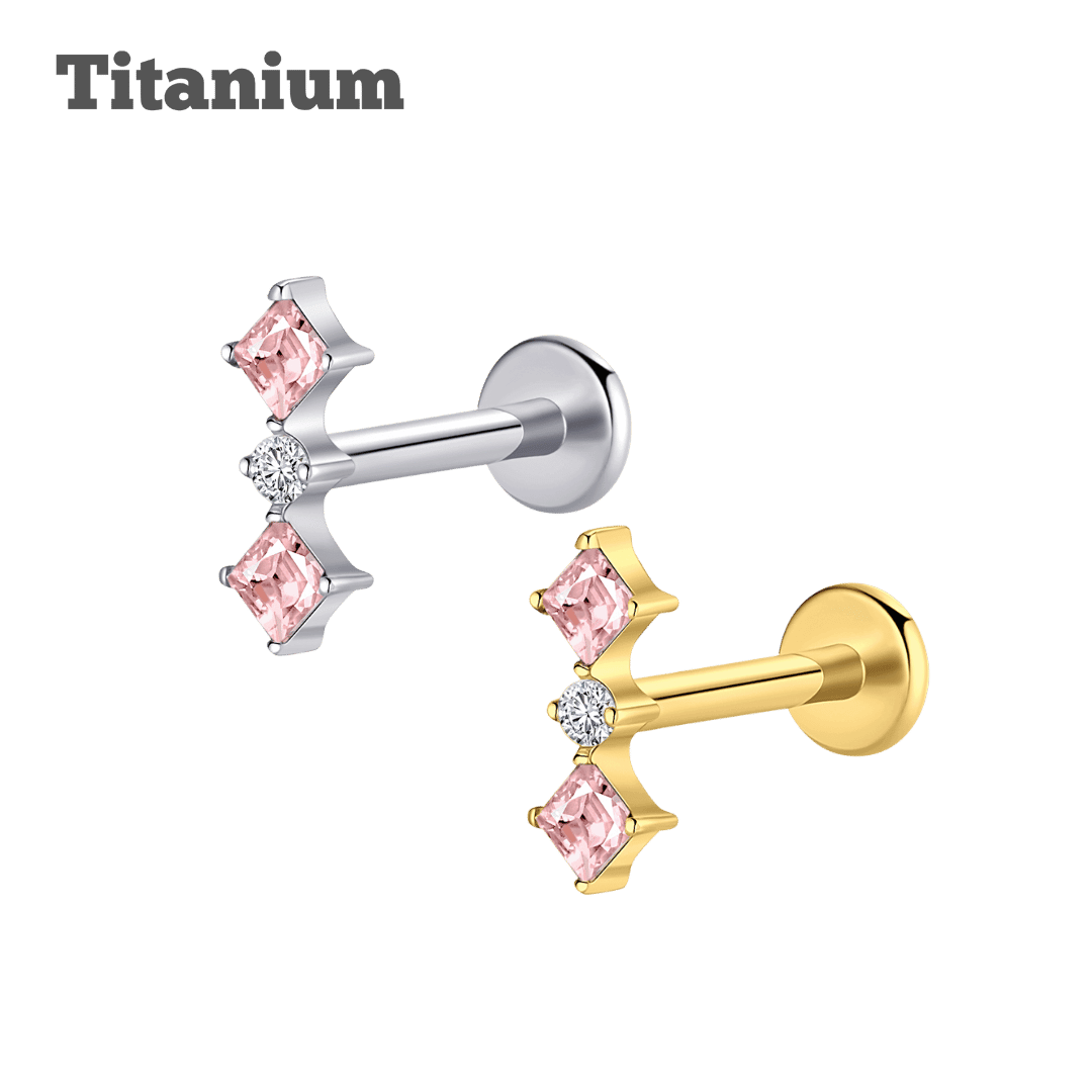 Titanium Pink Double Gem Threadless Labret