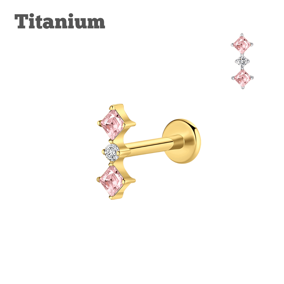 Titanium Pink Double Gem Threadless Labret