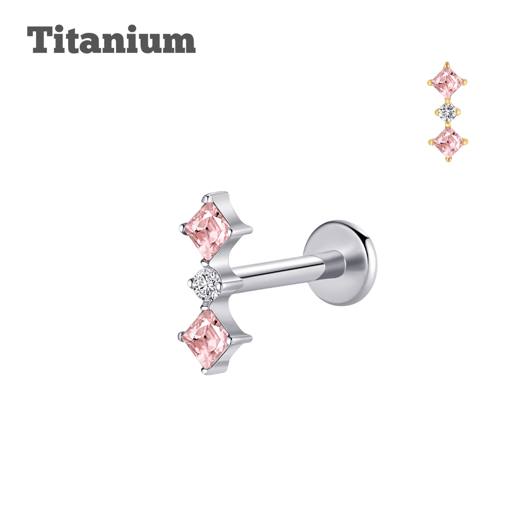 Titanium Pink Double Gem Threadless Labret