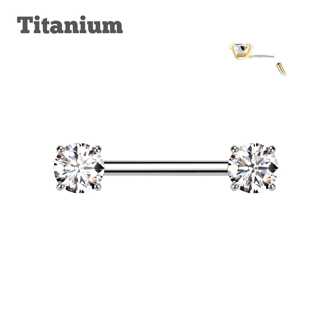 steel color straight barbell with solitaire gem