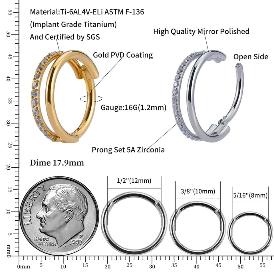 adelfa titanium hinged hoop earring size