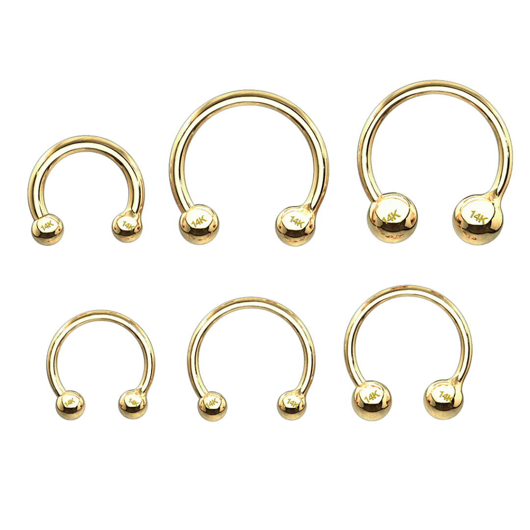 ball ends horseshoe 14k yellow gold ear piercing jewelry