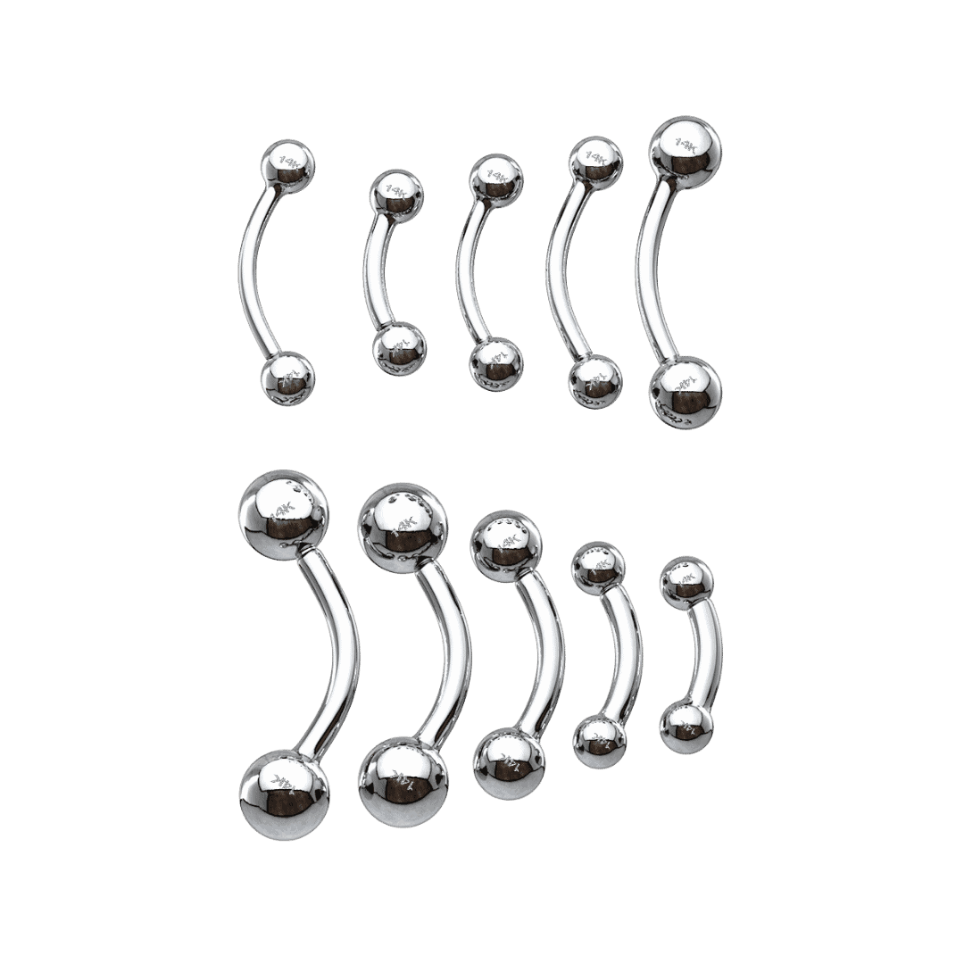 curved barbell for rook piercing plain ball ends white gold 14k