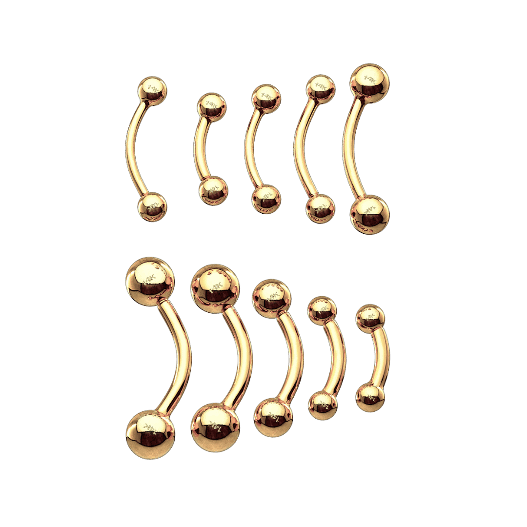 14k yellow gold curved barbell plain ball ends for rook piercing 