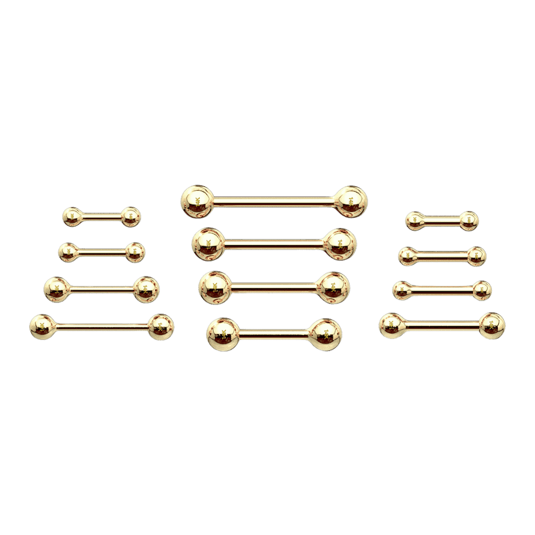 eyebrow industrial piercing straight barbell jewelry 14k plain ball ends 