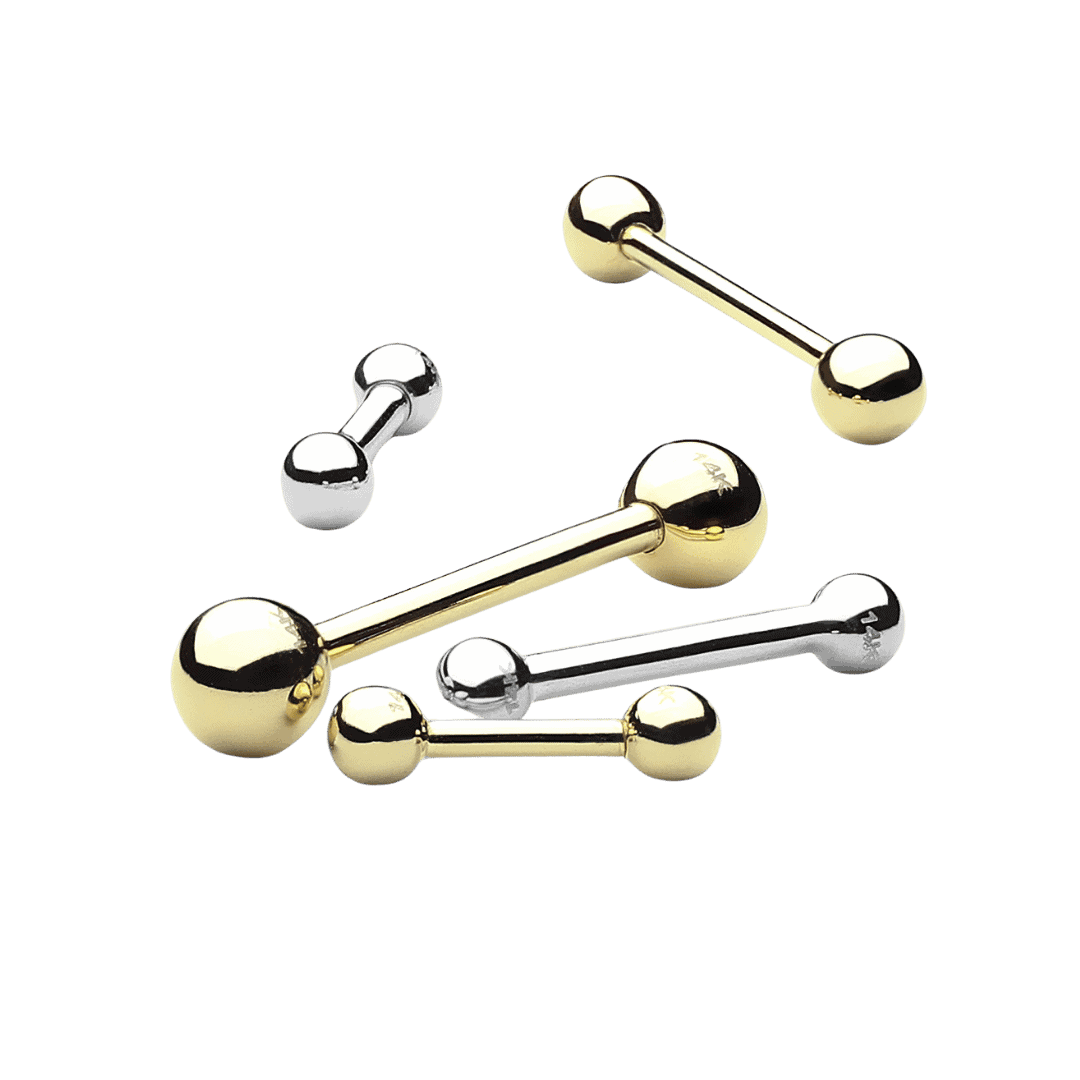 plain ball ends 14k pure gold straight barbell piercing jewelry