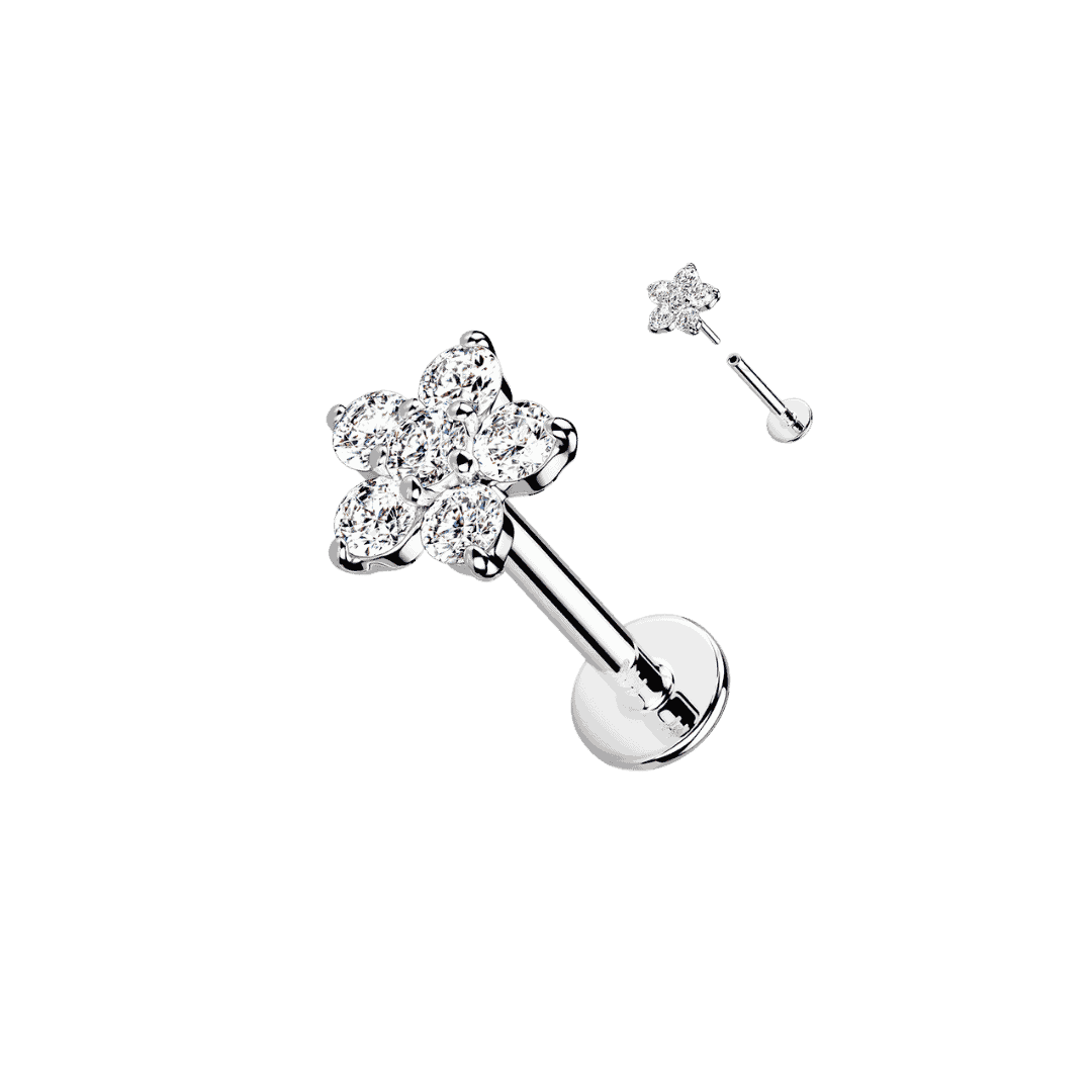 14k white gold daisy flower threadless labret stud earring