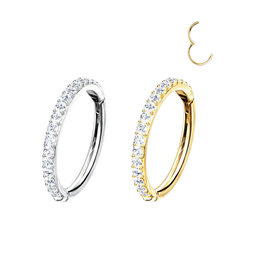 14k pure gold hinged hoop outfacing paved design 