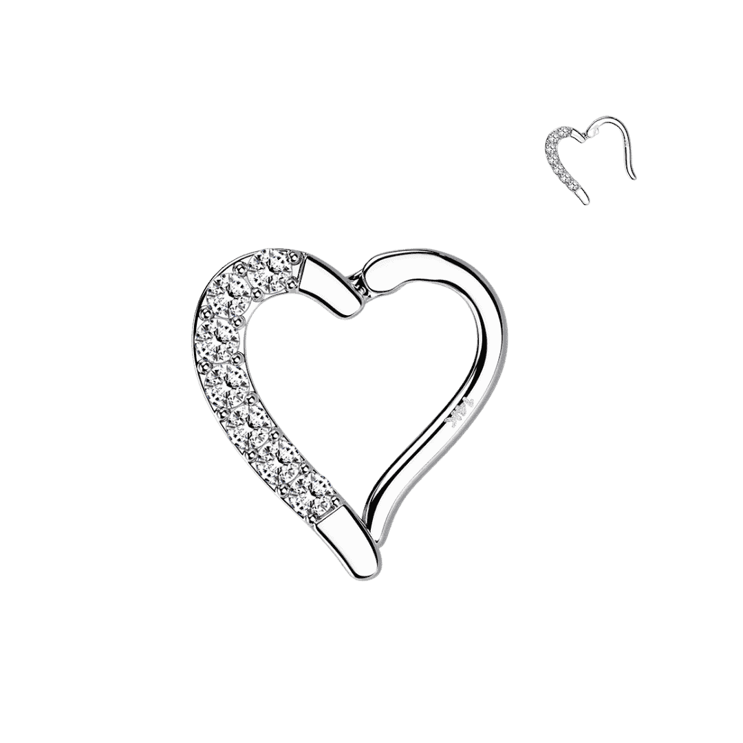 left side 14k white gold paved heart hoop