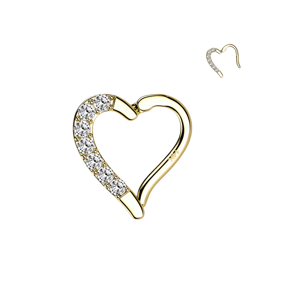 14k yellow gold left paved heart hoop