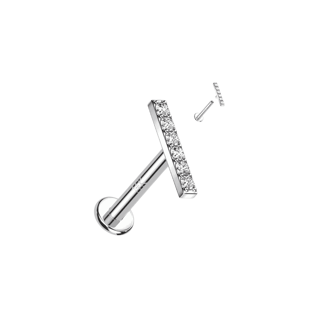 14k white gold paved line labret stud 