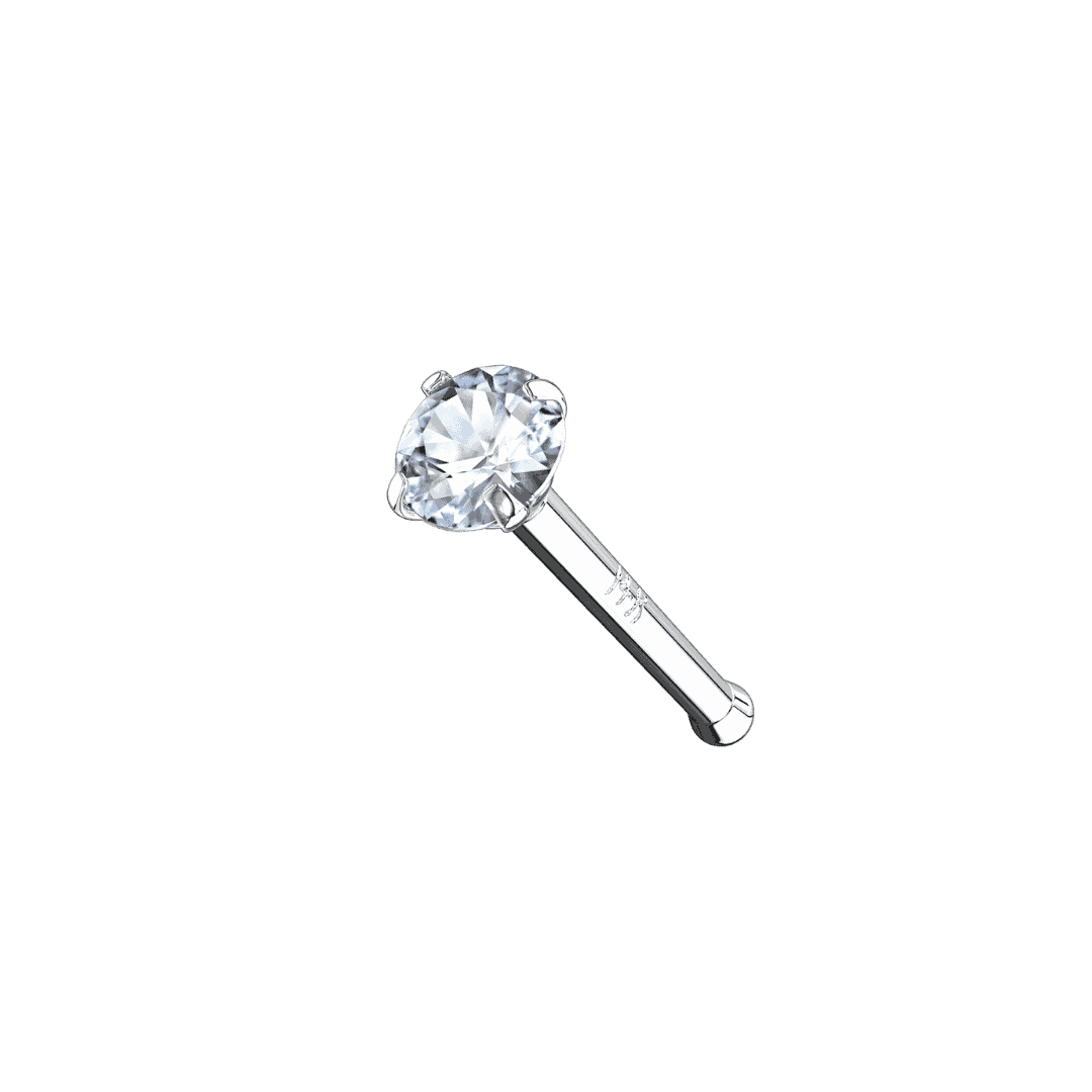 14k white gold pronged gem straight nose stud 