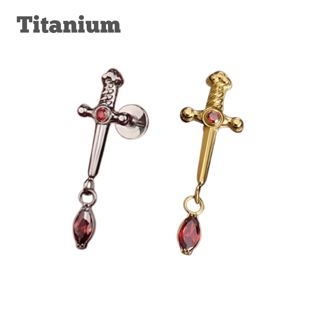 Titanium Ruby Dagger Threaded Labret