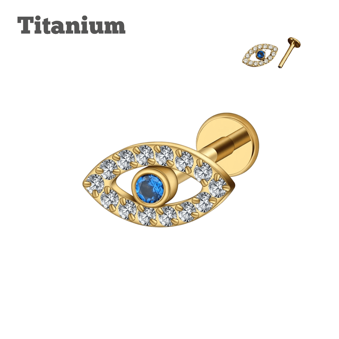 gold color earring blue evil eye labret ear piercing jewelry