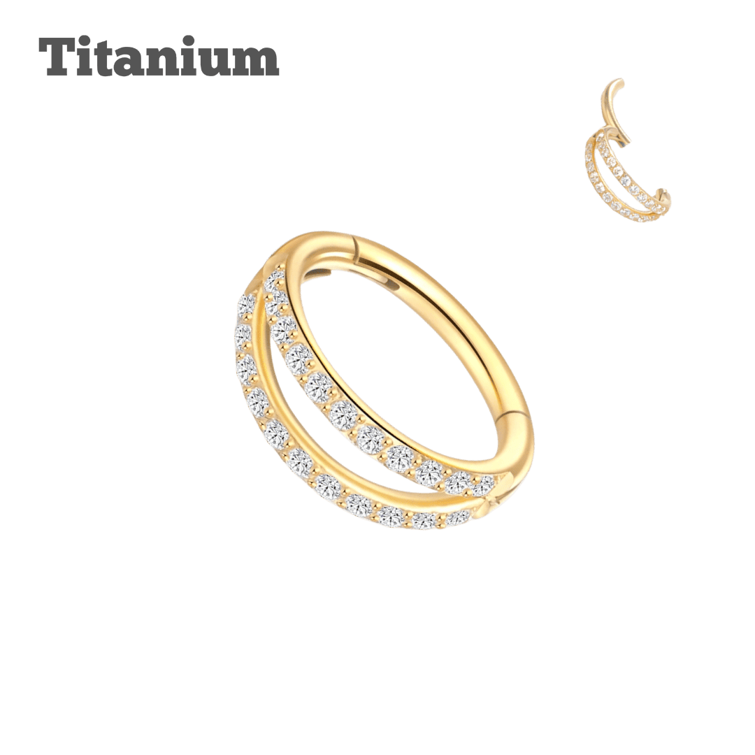 gold color titanium double outfacing hinged hoop daith piercing jewelry