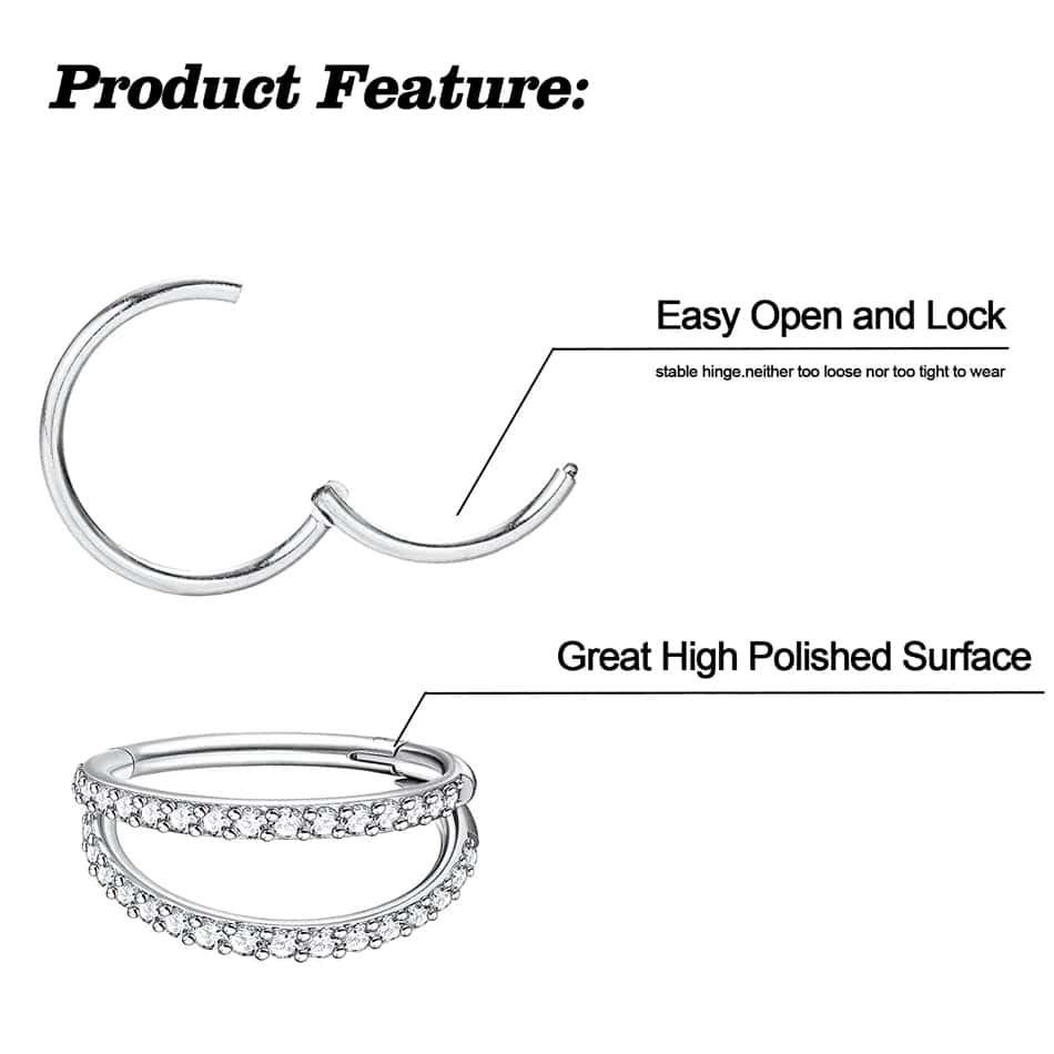 titanium double outfacing earring hinged hoop lock