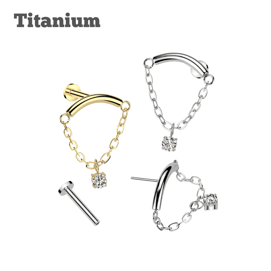 flat piercing jewelry titanium floating chain with gem labret