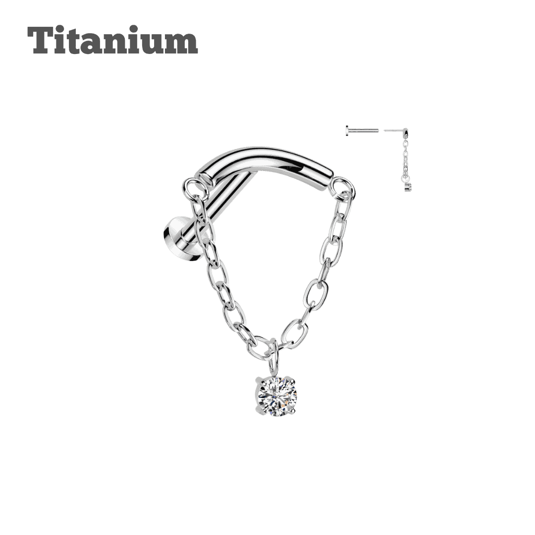 steel color titanium floating chain with gem ear piercing jewelry