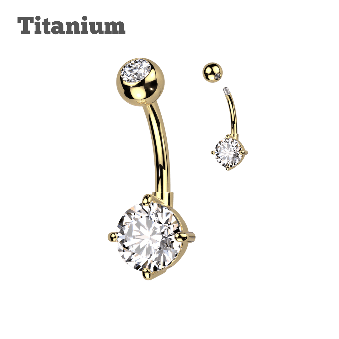 Titanium Pronged Gem in Bezeled Top Ball Belly Barbell