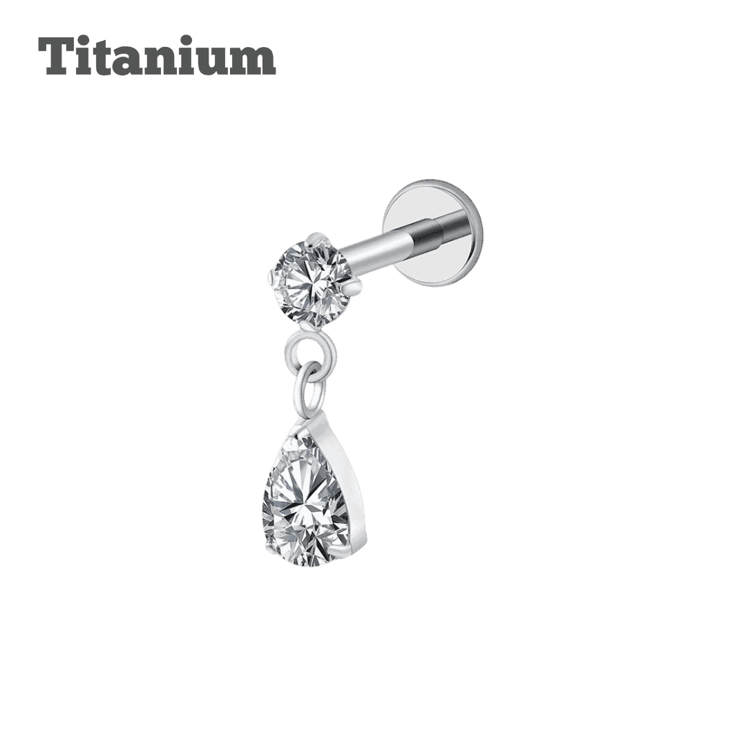 Titanium Pronged with Dangling Teardrop Threaded Labret