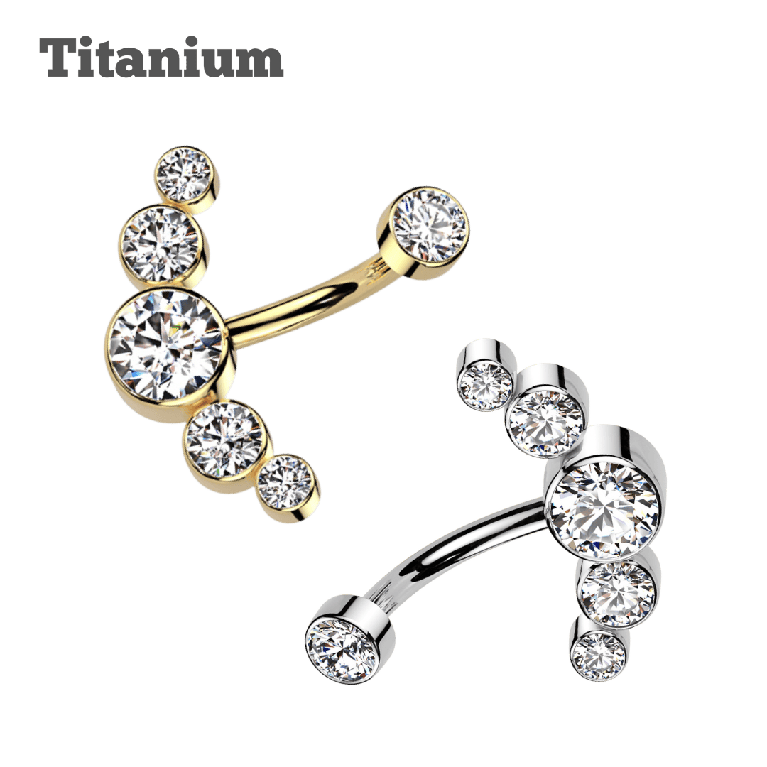 titanium reverse gem cluster threaded belly barbell