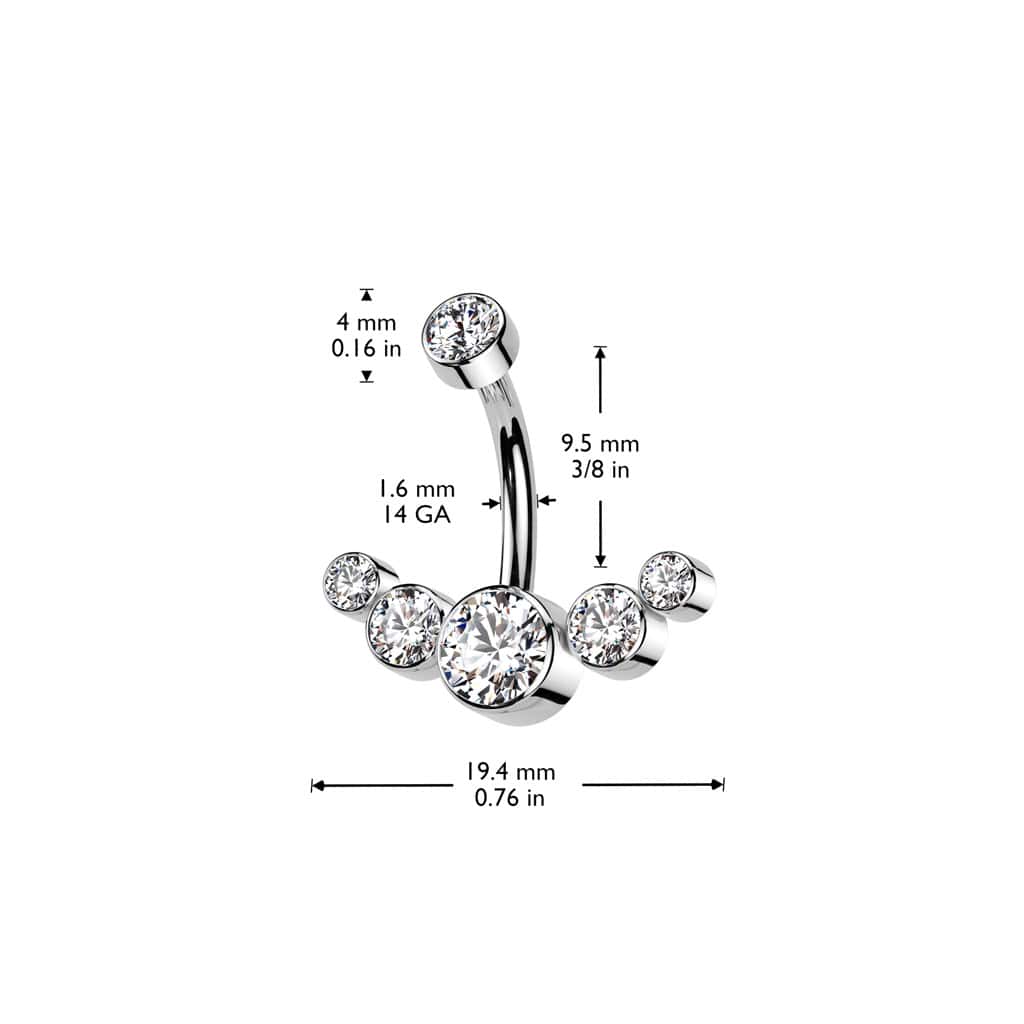 jewelry size titanium reverse gem cluster threaded belly barbell