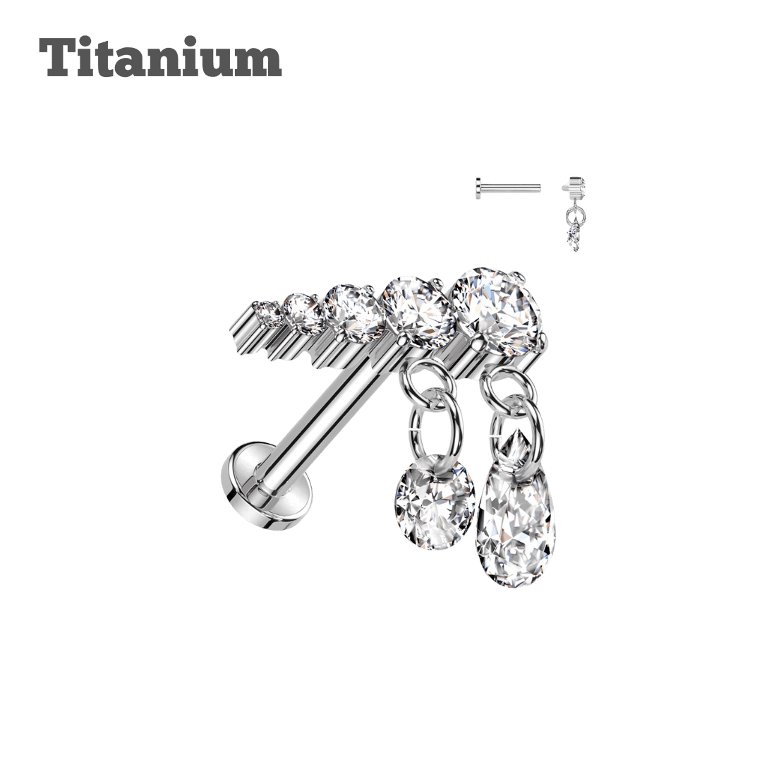 steel color titanium double chandelier gem threaded labret earring