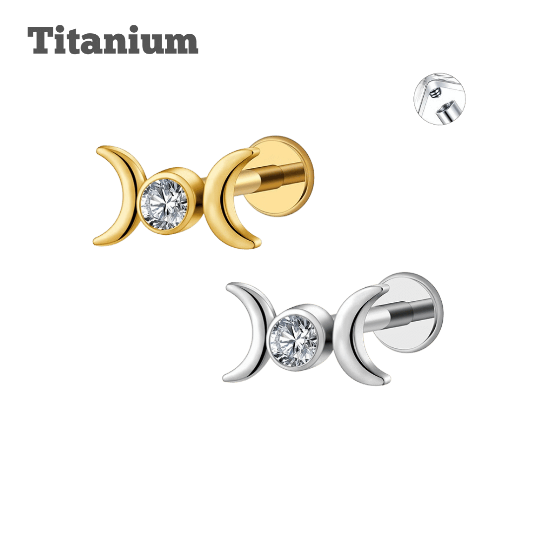 Titanium Twin Moon Gem Threaded Labret