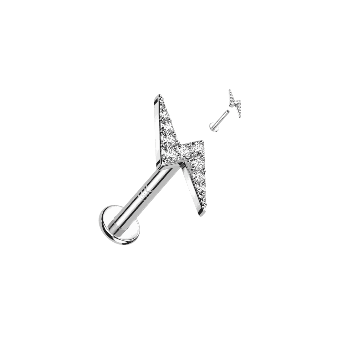 14k white gold volt threaded labret conch piercing jewelry